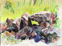 Boulders in a field
crayon